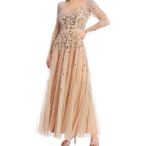 Adrianna papell illusion beaded ball gown long sleeve
